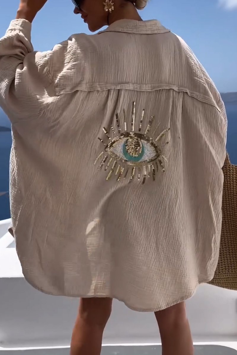 Signe | løs bluse med onde øye-paljetter
